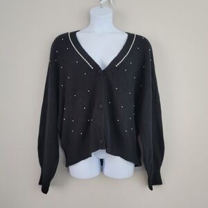 99 JANE STREET  Size XXL  Black Cardigan Sweater with Pearls & Rhinestones NWT